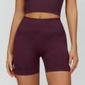 Short de yoga sans couture taille haute violet prune avec détails de maille compressive - Rouge prune