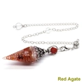 Handcrafted Red Agate energy pendulum with resin cone and vintage silver-plated metal chain - Antique Silver Red Agate