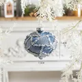Blue frosted Christmas ornament with silver glitter and white beads, 7.4cm diameter - Blue Conical Glass Ball with Beads