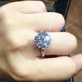 Elegant six-prong silver engagement ring featuring a round brilliant moissanite stone - Women's [3 Carat] Ljz-35 / Adjustable Open