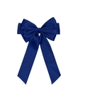 Dark blue satin bow hair clip with long ribbons featuring premium silk texture - Navy Blue