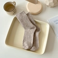 Thick oatmeal beige wool blend crew socks with rib knit texture for autumn winter - One Size / Camel Brown