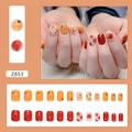 Short press-on nails with orange and cherry fruit designs featuring a glossy finish - Orange Tangerine Pattern Style (With Glue) (Z853)