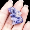 Miniature hand-carved white and blue spotted natural agate stone rabbit figurine - Sodalite