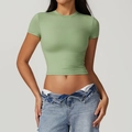 Slim fit sage green yoga t-shirt in high-stretch fabric with a cropped waist design - Grass Green