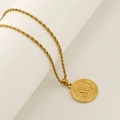 Golden 18K stainless steel necklace featuring a round Leo zodiac pendant on a rope chain - Leo