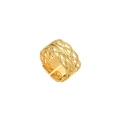 Bague en acier titane doré au design torsadé élégant de style épi de blé doré - Texture Tressée Large / R305122-Or