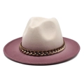 Detail of felt fedora hat featuring beige crown, purple wide brim, and metal chain trim - M (56-58cm) / Beige & Lavender