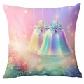 Taie d'oreiller de Noël en peluche courte avec cloches festives irisées et décor d'étoiles - 45x45cm (Sans Insert) / Cloches de Rêve (CDR351-10)