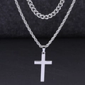 Detail of silver double-layered hip-hop necklace with cross pendant and cuban chain - 24C09122-Silver Set