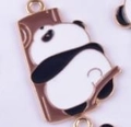 DIY black and white panda enamel charm with gold trim and dual connectors for jewelry - Panda Climbing Wood