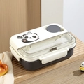 Tragbare Lunchbox mit drei Fächern, Panda-Motiv und integriertem Besteckfach-Design - 1200ml / Schwarz (Dunkelgrauer Körper)