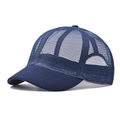 Macro detail of breathable large-mesh fabric on a navy blue outdoor quick-dry cap - Adjustable / Navy Blue