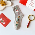 Calcetines navideños de algodón gris con bordado festivo y ribete de piel sintética - Talla 35-40 / Hilo de Pluma Regalo Gris