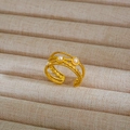Anello aperto dorato a più strati con tre perle tonde su fasce parallele - Stile Perla Artificiale a Più Strati (333)