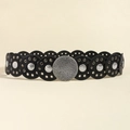 Cinturón punk retro de cuero PU negro con remaches plateados y hebilla de metal martillado - Versión 2.0 / 130cm / Negro Plata Antiguo
