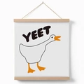 Minimalist white goose canvas wall art with wooden scroll and Yeet graphic - 20x20cm / YY-2 (YEET-White Background)