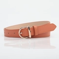Cintura da donna in pelle marrone arancio con fibbia a D dorata e cuciture di classe - Cammello