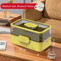 Medium mustard yellow double-layer home first aid kit with transparent lid and handle - Medium / Matcha Green
