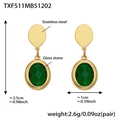 Elegant gold PVD plated stainless steel drop earrings with faceted green glass stones - Green Faceted Stone Gold Earrings