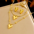 Golden stainless steel heart jewelry set including necklace, bracelet and earrings - Snake Chain Heart Style (N3087 B1492)