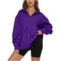 Close-up of men's purple quarter-zip hoodie showing knit texture and zip detail - Purple