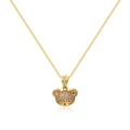 Golden hip-hop bear necklace with pink purple pave crystals and a minimalist gold chain - 18K Gold / Purple Bear
