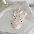 Beige ankle socks with black polka dots and ribbed cuffs for a stylish look - One Size / Pink