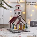 Lighted wooden Christmas church ornament with red glitter roof, height 16.5cm - American Red White Christmas Tree