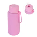 Pink 1L matte stainless steel sports flask with bounce straw and carry handle - 1 L / Pop-up Straw Lid / Rose Red - Pop-up Straw Lid