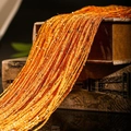 Sparkling orange string curtain divider with shimmering silver flat silk threads - 1x2m / Orange
