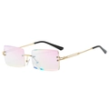 Frameless small rectangular sunglasses with pink purple gradient lenses and gold temples - Gold Frame Flat Purple Mirror C14