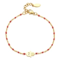 Bohemian gold stainless steel Hamsa Hand bracelet with red enamel accents for women - Red
