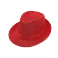 Classic red breathable mesh fedora hat with vintage style and matching ribbon trim - M (56-58cm) / Red