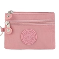Pink nylon mini wallet with double zipper and keyring featuring Seeingly bird logo - Pink
