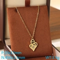 18K gold stainless steel double heart MOM necklace with sunflower and crystal pendant - Sunflower MOM Double Heart With Rhinestone (KN292734-Z)