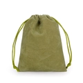 Detail view of grass green drawstring velvet pouch with soft suede texture and matching cord - 7*9cm / Withered Green