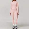 Set da yoga rosa spazzolato con top con zip slim fit e leggings a vita alta sportivi - Taglia S / Top E Pantaloni / Rosa Pesca