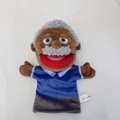 Grandpa hand puppet with brown skin, grey hair and blue shirt for imaginative role play - Black Grandpa