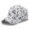 Klassische weiße Baseballkappe mit schwarzem Spritzmuster aus 6-Panel-Baumwollgewebe - Verstellbar / Weiß