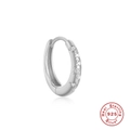 Classic S925 sterling silver huggie earrings with flower zircon inlay on white background - Single Silver-10MM / 10mm