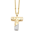 Collier à pendentif lettre T bicolore avec texture martelée dorée et zircons argentés - Lettre T