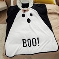 Halloween ghost flannel blanket with black and white print and BOO text in home setting - Black White 'BOO!' Ghost Print / 75*100cm