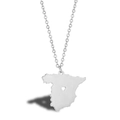 Minimalist silver Spain map necklace pendant with heart hollow-out detail - Spain - Silver