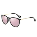 Classic black frame cat-eye sunglasses with light purple lenses and gold metal temples - Bright Black Gold Leg Pink Mirrored Polarized C4