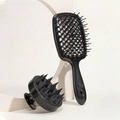 Black detangling hollow comb and scalp massage brush set for hair styling and volume - 2-Piece Set (Vented Brush + Scalp Massager) / Black
