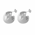 Polished silver stainless steel chunky half-hoop earrings with classic stud butterfly back - One Pair / Silver