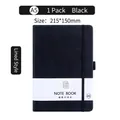 A5 black faux leather notebook 215x150mm with elastic strap and ruled pages - Black / A5