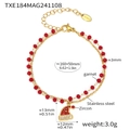 Detailweergave van dubbellaagse roestvrijstalen kerstarmband met granaatkralen - Gouden Dubbellaagse Kerstmuts Armband (TXE184)