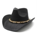 Detalle de sombrero vaquero negro de paja con banda de conchas y cuentas de madera - M(56-58cm) / Negro